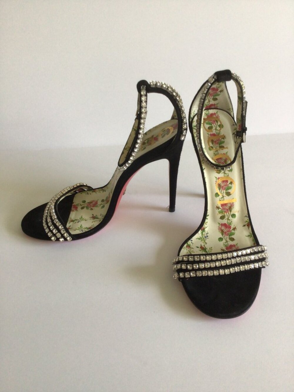 GUCCI Ilse Crystal Embellished Black Suede Stiletto Sandals EU 36.5. US 6.